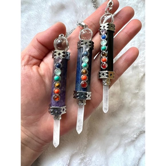 No brand / Not sure Jewelry - Spiritual Self Amethyst + Quartz Wand Divination Pendulum Pendant Necklace